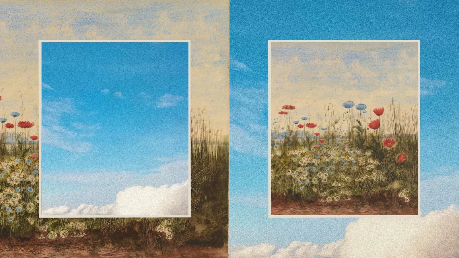 ภาพประกอบประกาศ Anthropic Public Benefit Fund ของ Anthropic เป็นภาพวาดทุ่งดอกไม้และท้องฟ้าในกรอบสองช่อง