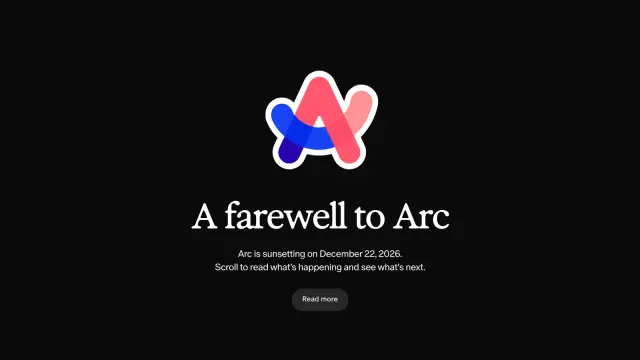 หน้า A farewell to Arc บน arc.net ประกาศว่า Arc browser ปิดตัววันที่ 22 ธันวาคม 2026