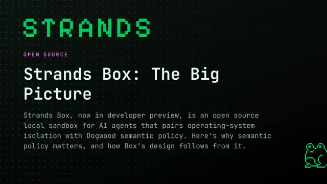 ภาพประกอบบทความ Strands Box: The Big Picture ของโครงการ Strands ระบุว่า Strands Box เป็นแซนด์บ็อกซ์โอเพนซอร์สรุ่น developer preview สำหรับเอเจนต์ AI