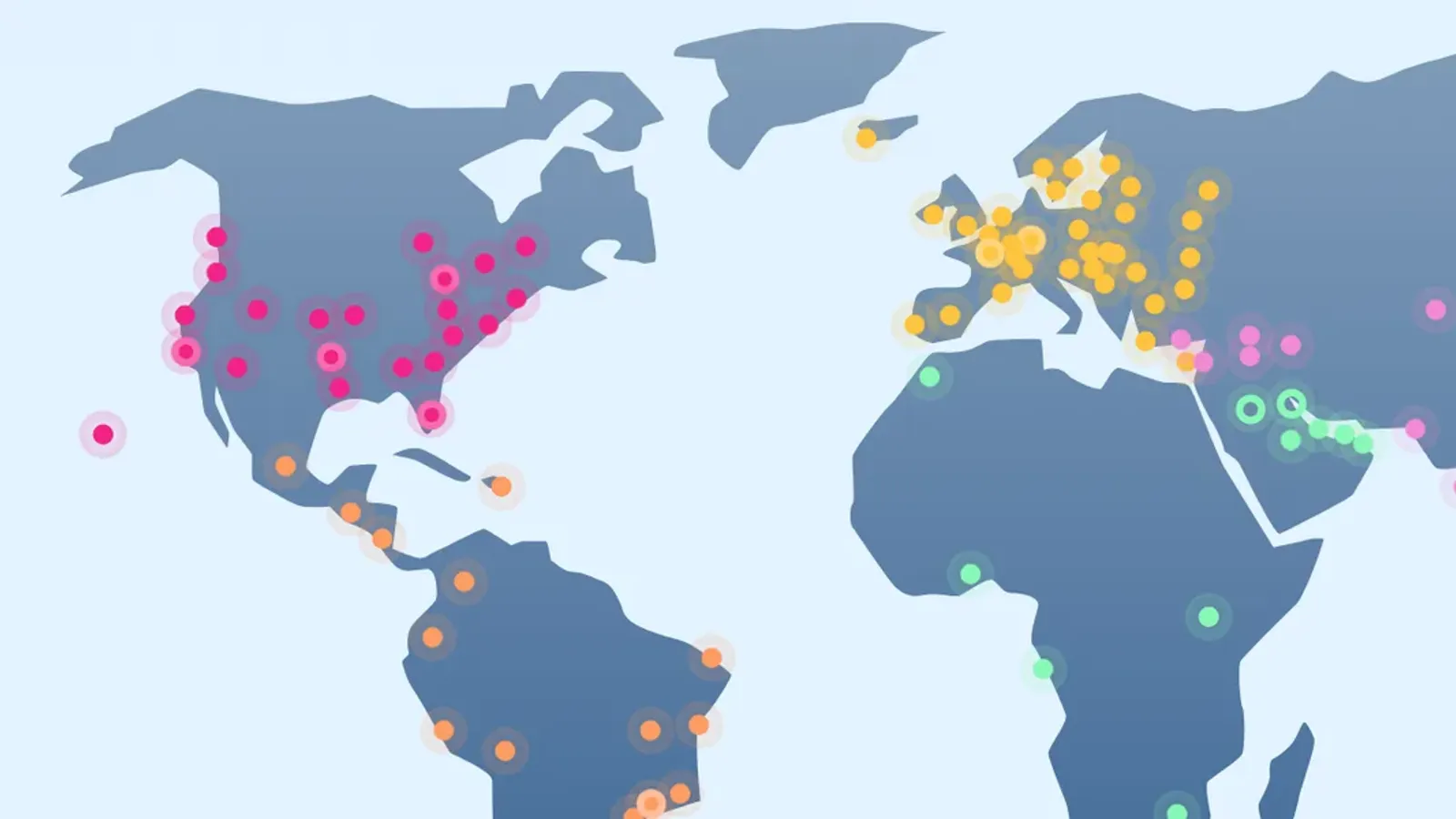 แผนที่จุดให้บริการ CDN ทั่วโลกบนหน้าเครือข่ายของ bunny.net