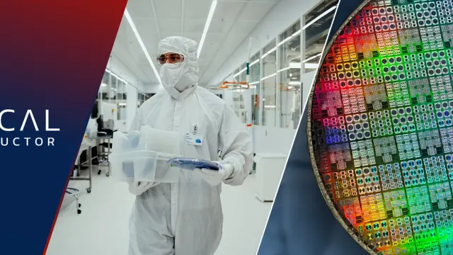 ภาพประกอบประกาศทุน CHIPS ชิปพลังงาน 73 ล้านดอลลาร์ของ Vertical Semiconductor แสดงห้องปลอดเชื้อและแผ่นเวเฟอร์