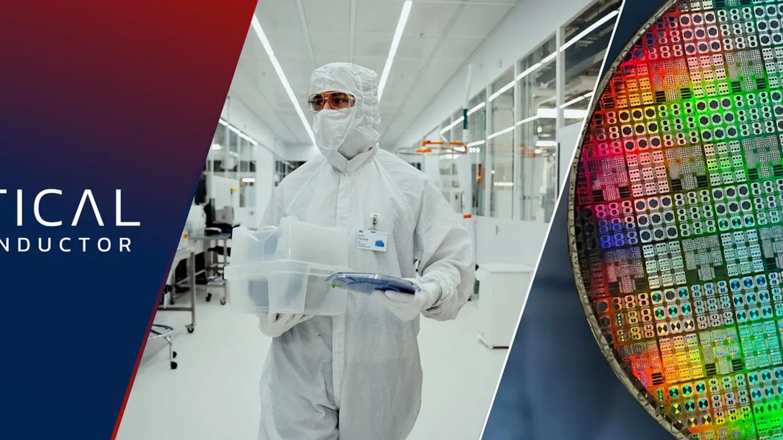 ภาพประกอบประกาศทุน CHIPS ชิปพลังงาน 73 ล้านดอลลาร์ของ Vertical Semiconductor แสดงห้องปลอดเชื้อและแผ่นเวเฟอร์