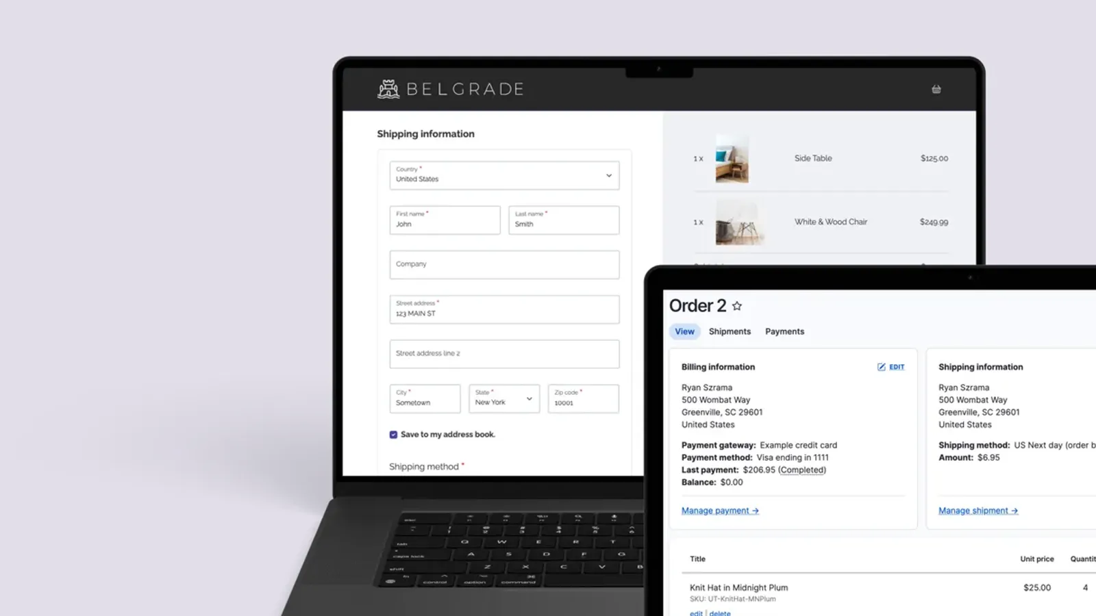 หน้าชำระเงินและหน้าคำสั่งซื้อของ Drupal Commerce บนแล็ปท็อปและแท็บเล็ต ภาพจากเว็บไซต์ Centarro