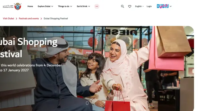 หน้าเว็บ Dubai Shopping Festival 2026 บน Visit Dubai ระบุวันจัดงาน 4 December 2026 ถึง 17 January 2027
