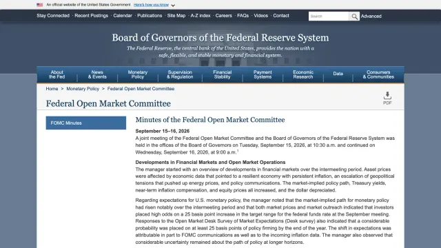หน้าบันทึกการประชุม FOMC วันที่ 15–16 กันยายน 2026 บนเว็บไซต์ของเฟด