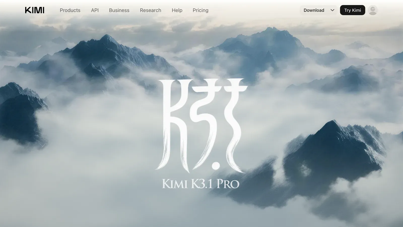 ภาพหน้าจอหน้าบล็อกเปิดตัว Kimi K3.1 Pro บนเว็บไซต์ Kimi ของ Moonshot AI แสดงโลโก้ K3.1 บนภาพทิวเขาและทะเลหมอก