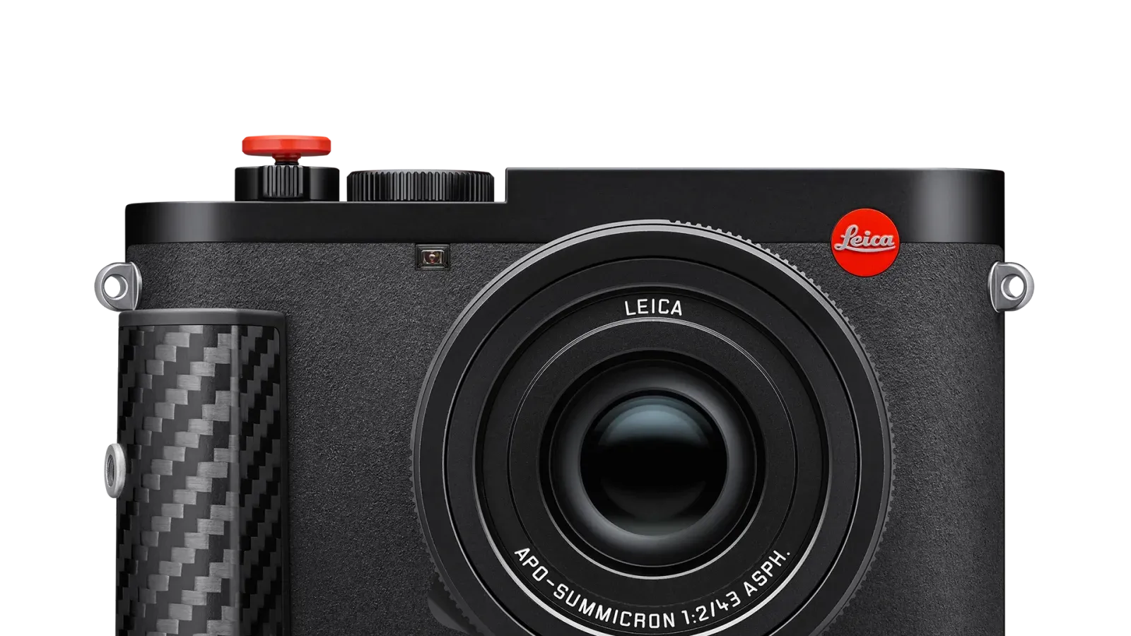กล้อง Leica Q3 43 Formula 1 Edition ชุดเต็มพร้อมสายคล้องแบบเชือก กริปจับคาร์บอนไฟเบอร์ และปุ่มชัตเตอร์สีแดง