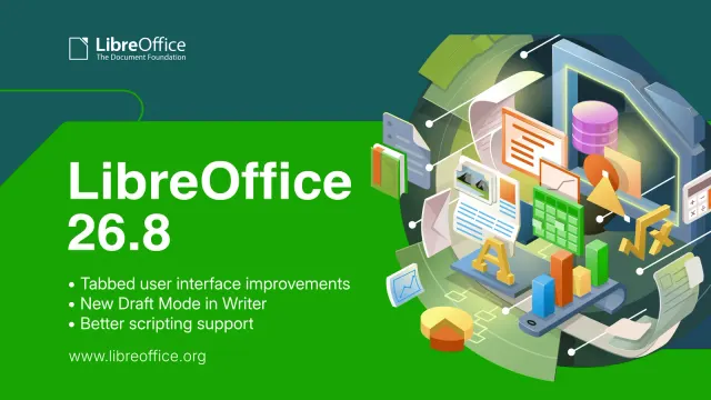 ภาพประกาศ LibreOffice 26.8 ของ The Document Foundation รุ่นที่ทำให้ LibreOffice ยอดดาวน์โหลดเกินสัปดาห์ละ 1 ล้านครั้ง
