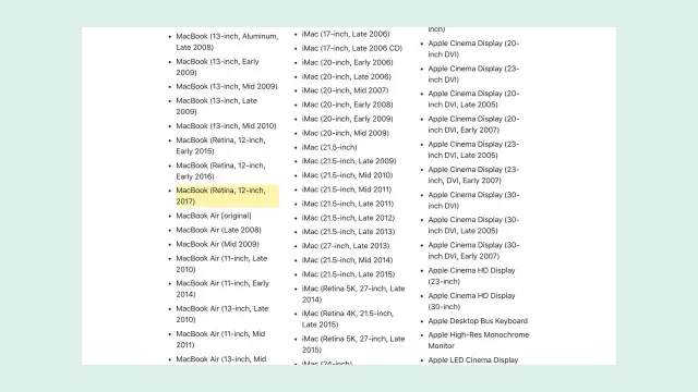 MacBook 12 นิ้ว ล้าสมัย: รายชื่อผลิตภัณฑ์ Mac ล้าสมัยทั่วโลกของ Apple มี MacBook (Retina, 12-inch, 2017)