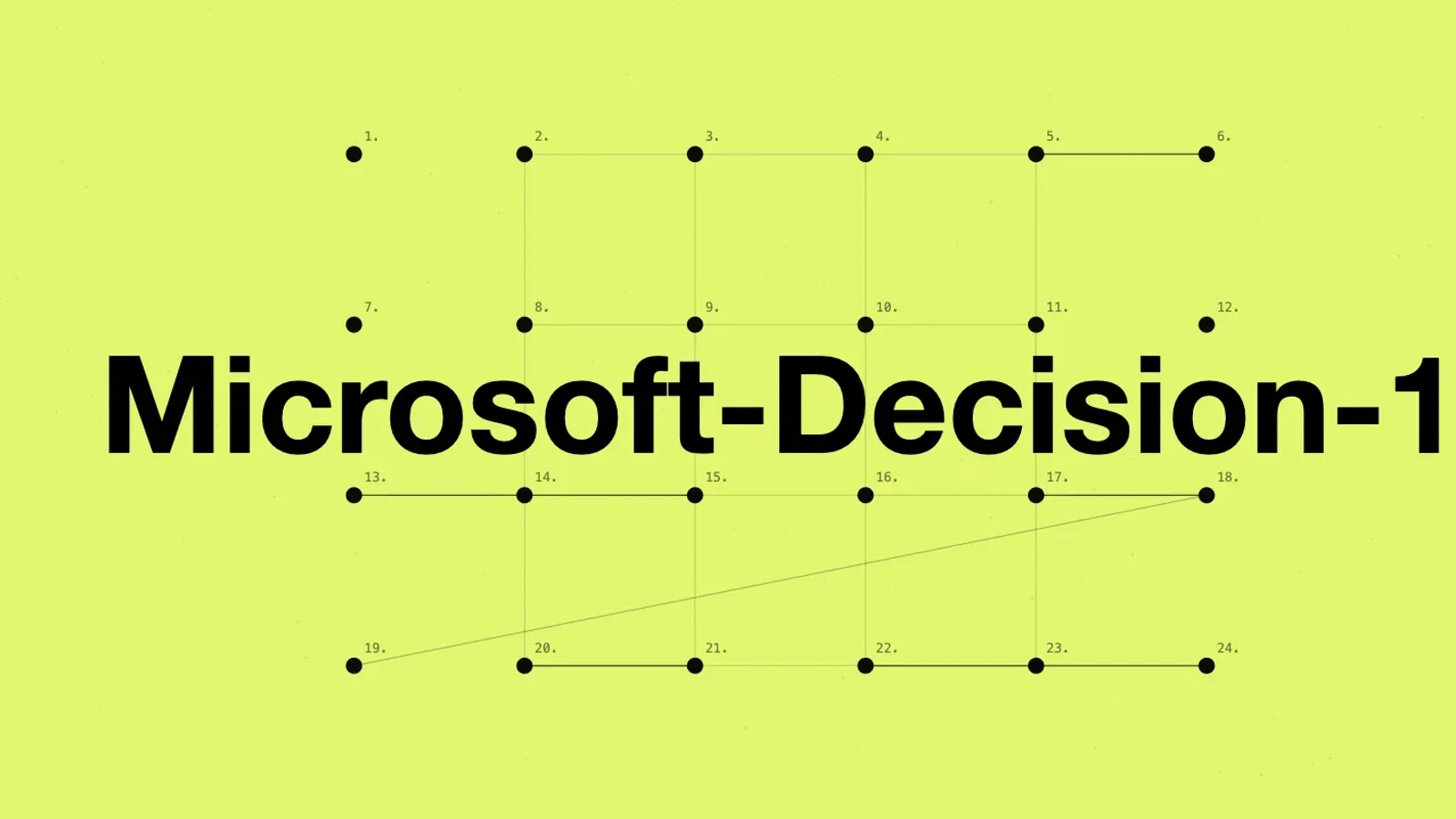 ภาพประกาศเปิดตัว Microsoft-Decision-1 ตัวอักษรชื่อโมเดลสีดำบนพื้นเขียวมะนาวกับตารางจุดเชื่อมเส้น