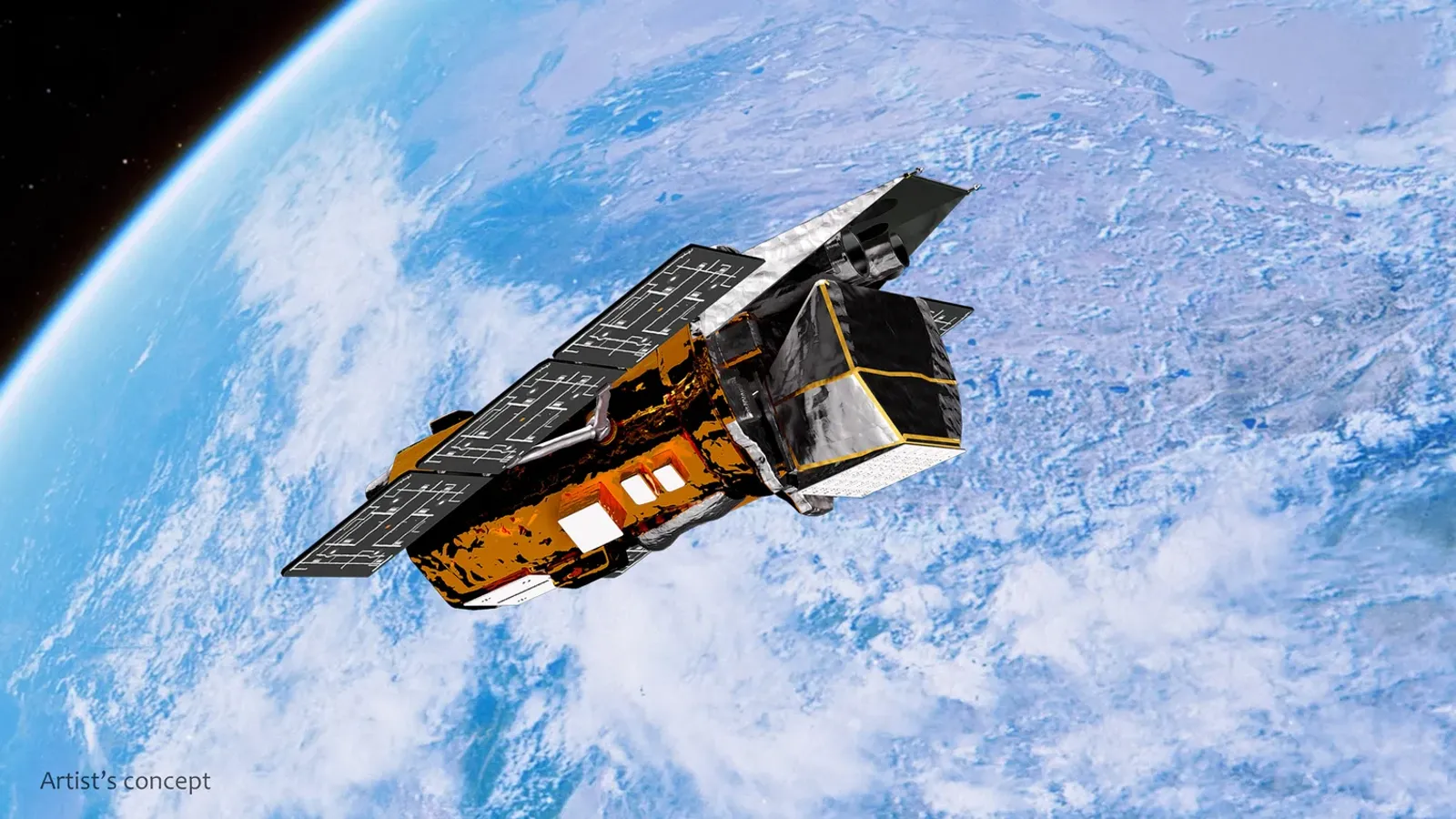 ภาพวาดจำลองกล้อง Swift ของ NASA ในวงโคจรเหนือโลก ก่อนกล้อง Swift ยุติภารกิจ