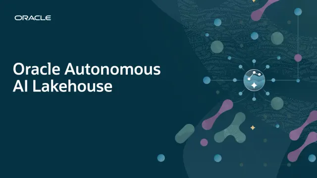 ภาพกราฟิกชื่อ Oracle Autonomous AI Lakehouse บนพื้นหลังสีน้ำเงินเข้มจากหน้าผลิตภัณฑ์ของ Oracle
