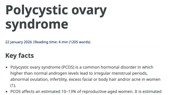 เอกสารข้อเท็จจริงของ WHO เรื่องภาวะถุงน้ำรังไข่หลายใบ (Polycystic ovary syndrome) ฉบับ 22 มกราคม 2026