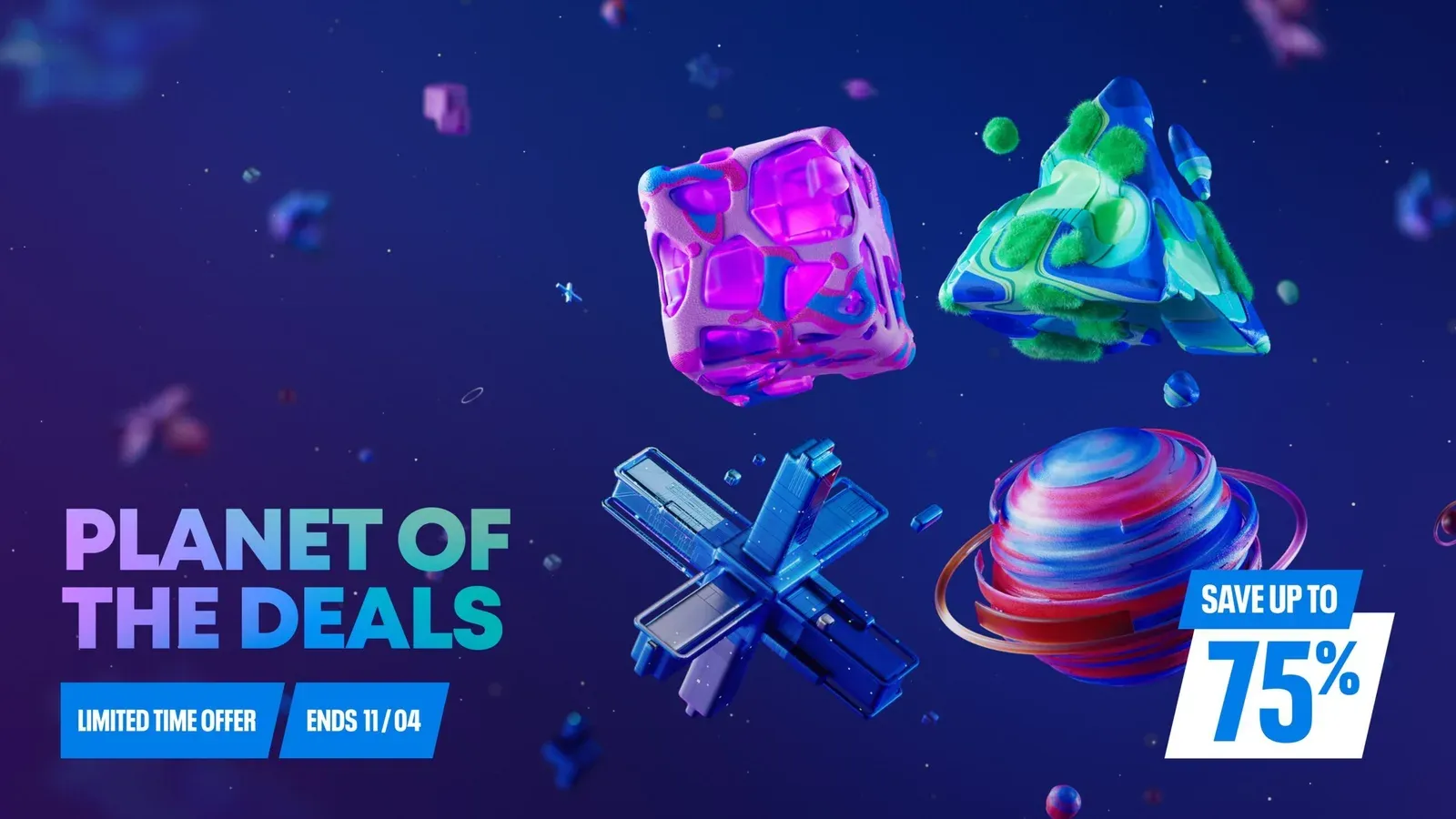 ภาพโปร PlayStation Planet of the Deals 2026 ข้อความ Save up to 75% และ Limited time offer