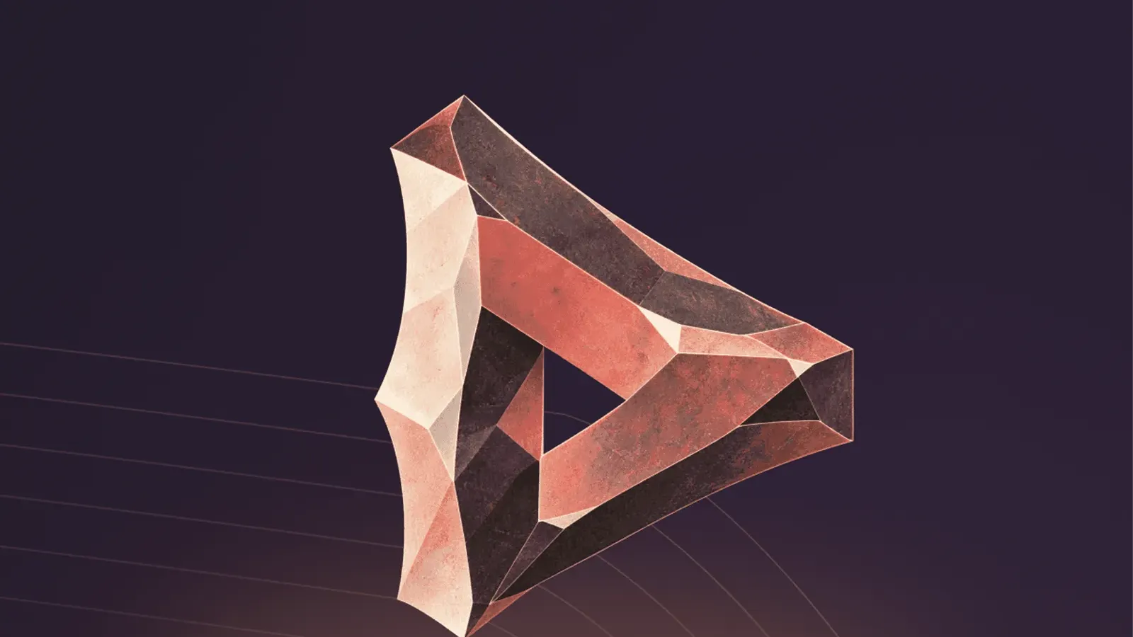 ภาพกราฟิกเปิดตัว Recursive Flint รูปทรงหลายเหลี่ยมสีส้มบนพื้นสีม่วงเข้ม