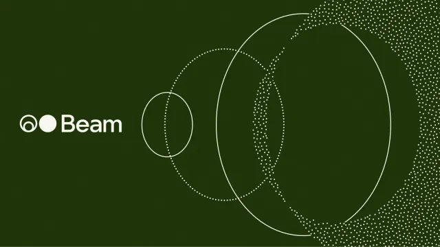 ภาพประกาศเปิดตัว Beam ของ Reflection AI โลโก้ Beam สีขาวบนพื้นเขียวเข้มกับวงกลมเส้นจุด