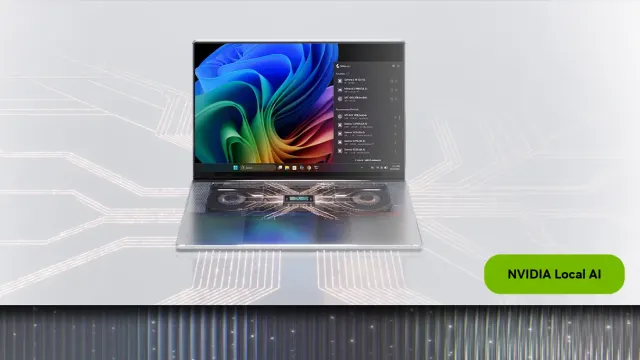 โน้ตบุ๊ก RTX Spark วางขาย 16 ตุลาคม ภาพประกอบโน้ตบุ๊กพร้อมป้าย NVIDIA Local AI