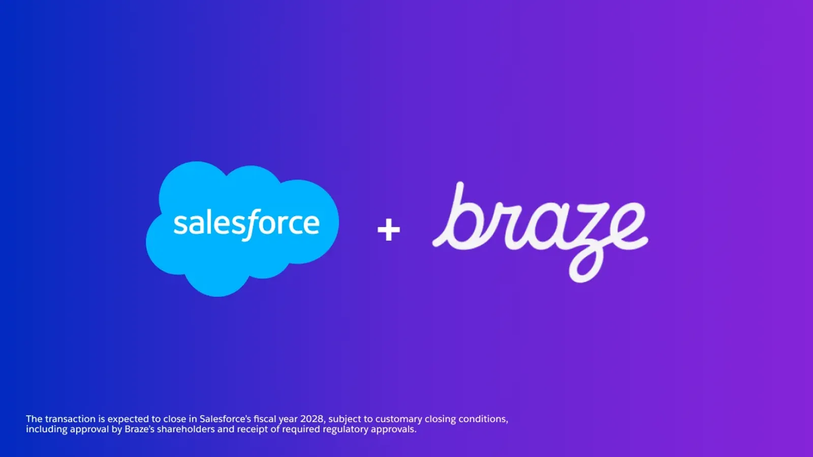 โลโก้ Salesforce และ Braze บนภาพประกาศดีล Salesforce ซื้อ Braze มูลค่ากิจการราว 5.66 พันล้านดอลลาร์