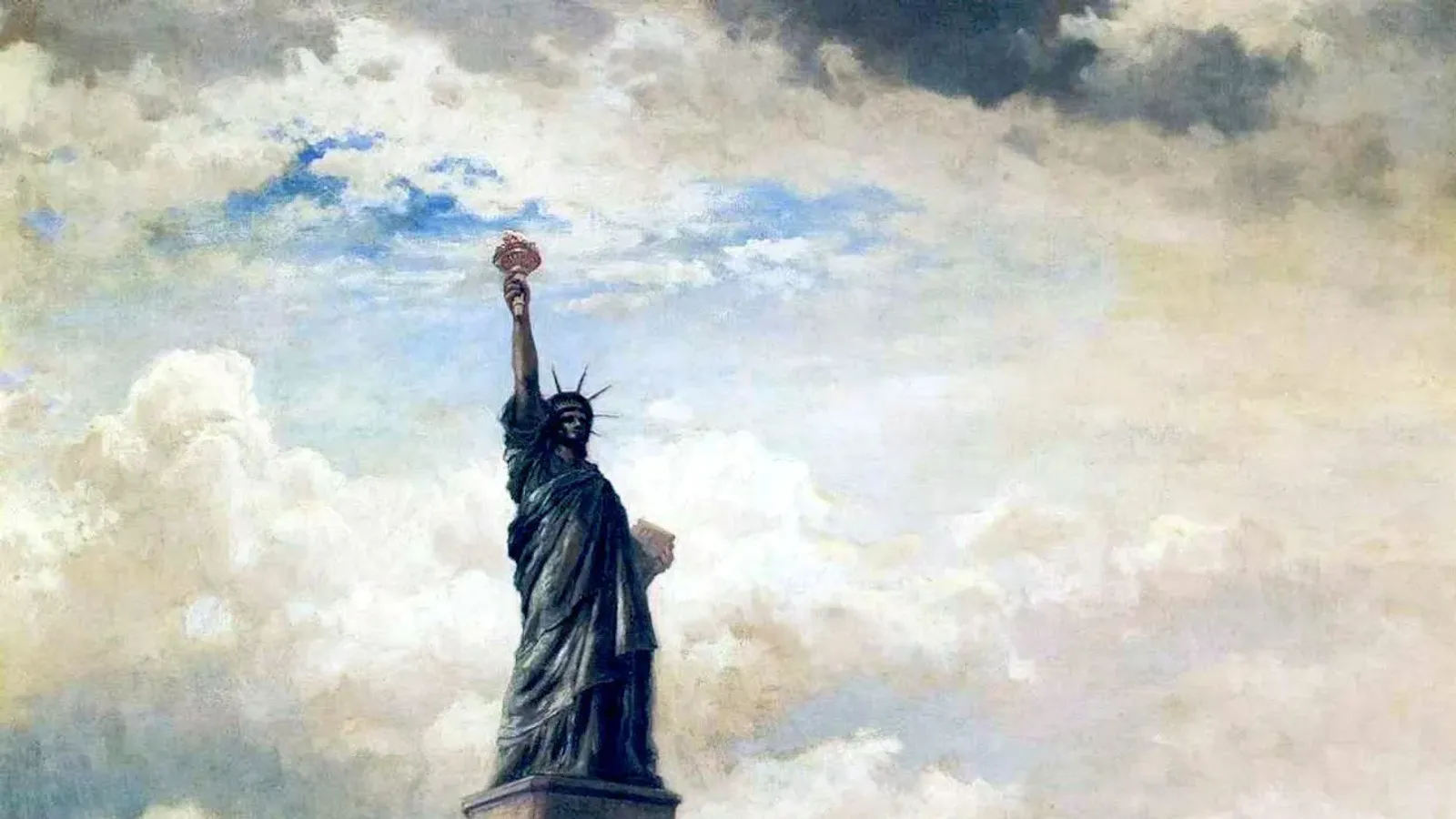 ภาพวาดพิธีเปิดตัวเทพีเสรีภาพปี 1886 โดย Edward Moran