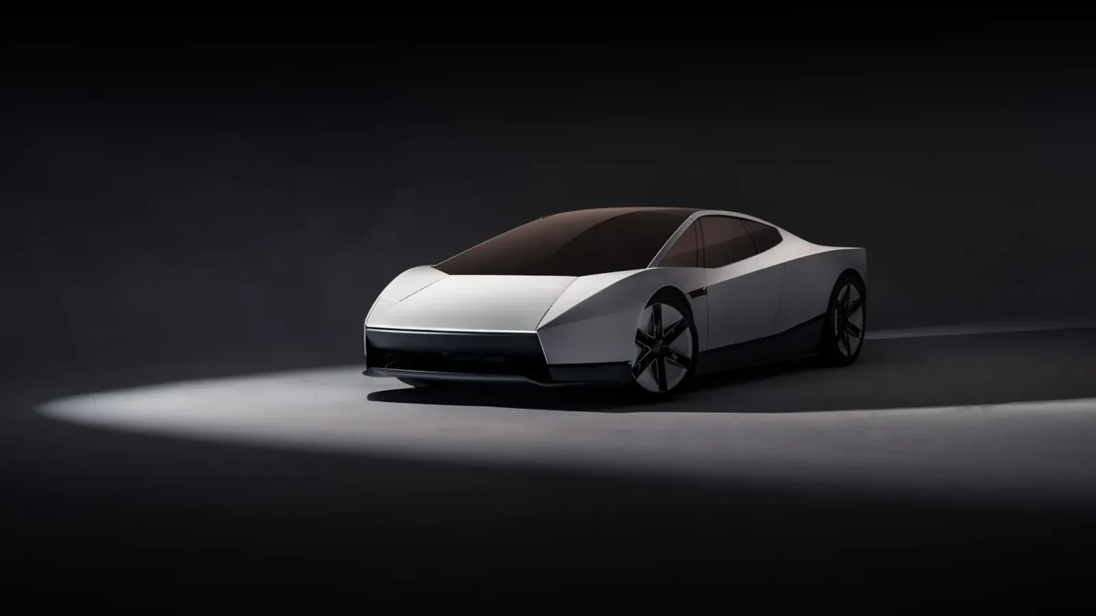 Tesla Roadster รุ่นใหม่สีขาว Ano White มองจากมุมหน้า ไฟหน้าซ่อนเป็นเส้นเดียวและกระจกสีทอง