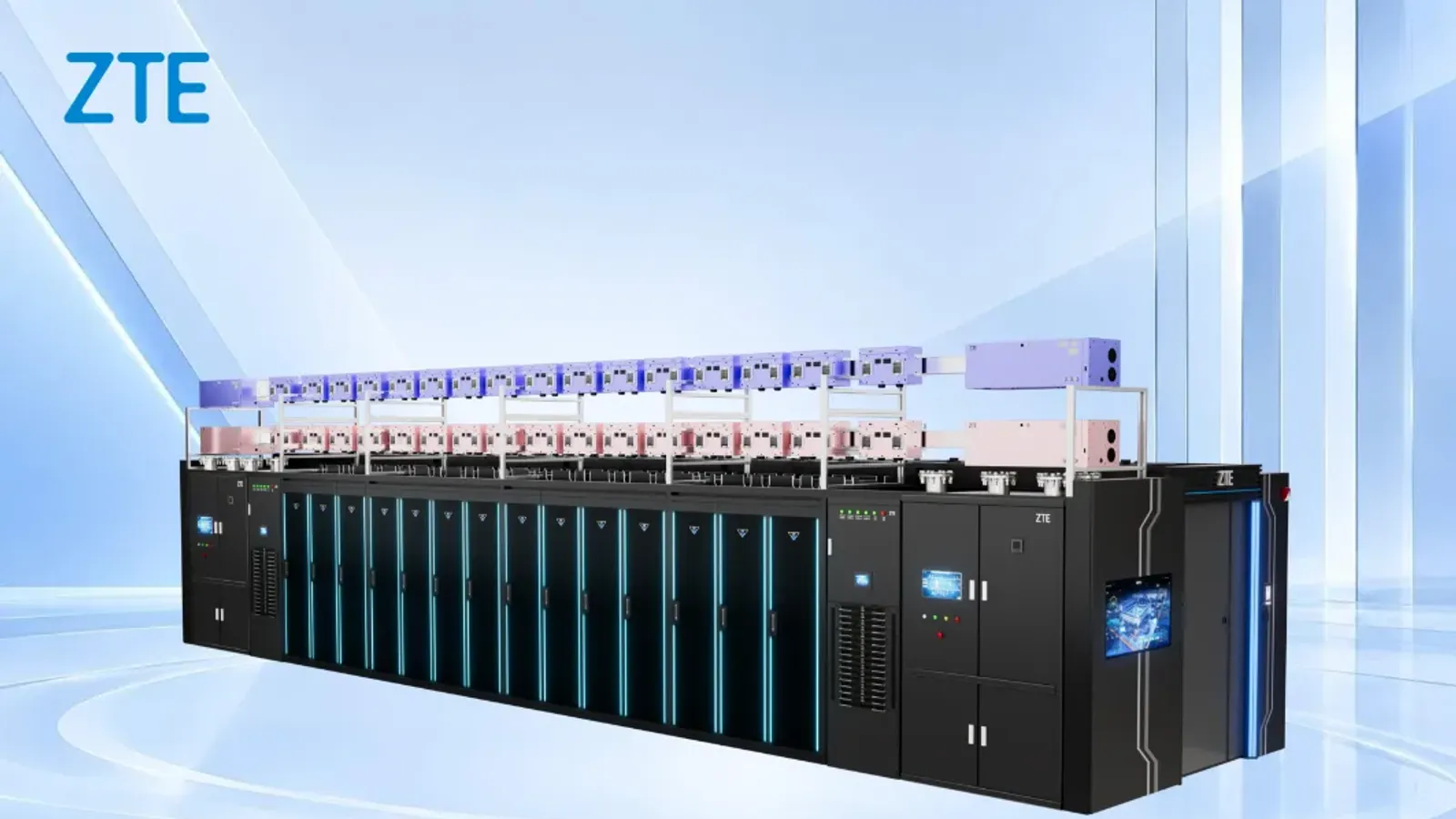 ภาพผลิตภัณฑ์ ZTE M8000 Micro-Module โมดูลดาต้าเซ็นเตอร์ AI สำเร็จรูปที่มีแถวแร็ก CDU และท่อระบายความร้อนด้วยของเหลว