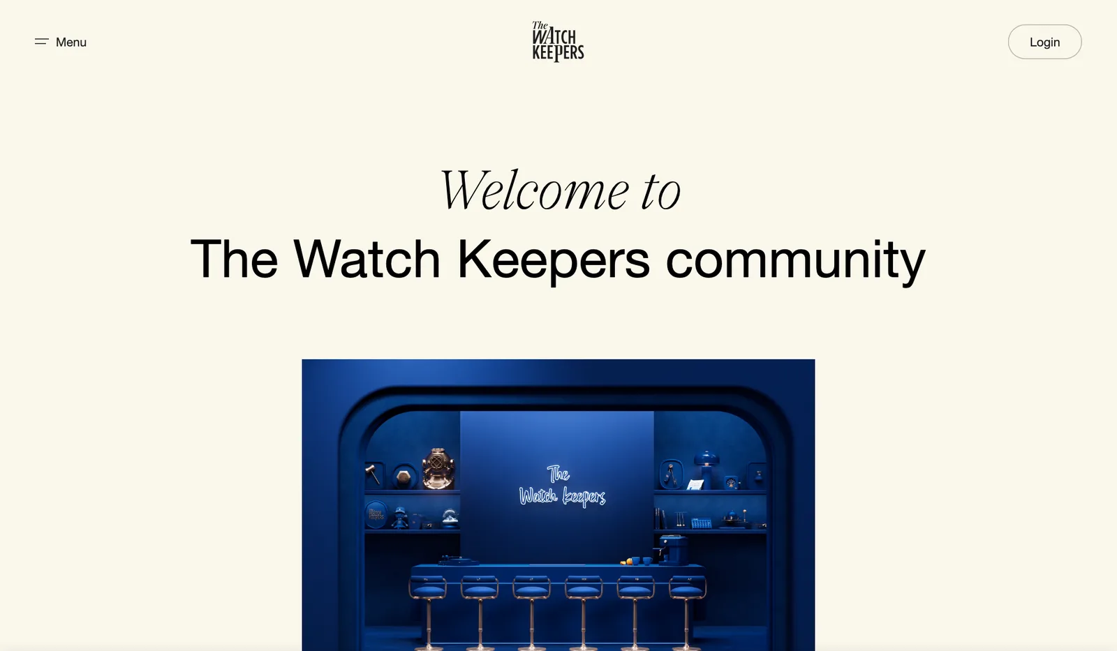 หน้า About ของ The Watch Keepers ข้อความ Welcome to The Watch Keepers community พร้อมภาพเคาน์เตอร์สีน้ำเงิน