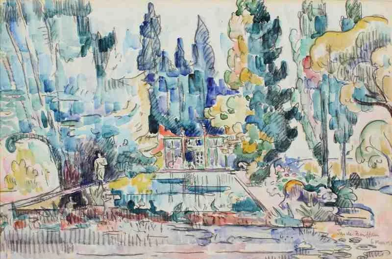 ภาพ La pièce d'eau de la maison de Cézanne au Jas de Bouffan โดย Paul Signac ปี 1920