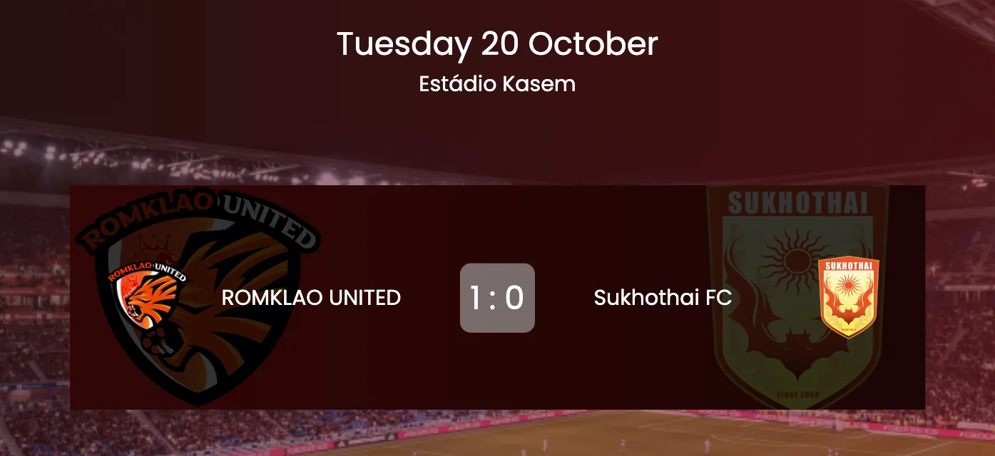 ภาพหน้าจอผลช้าง เอฟเอ คัพ รอบ 64 ทีม บนเว็บไซต์ไทยลีก: Romklao United 1:0 Sukhothai FC วันที่ 20 ตุลาคม ที่ Estádio Kasem