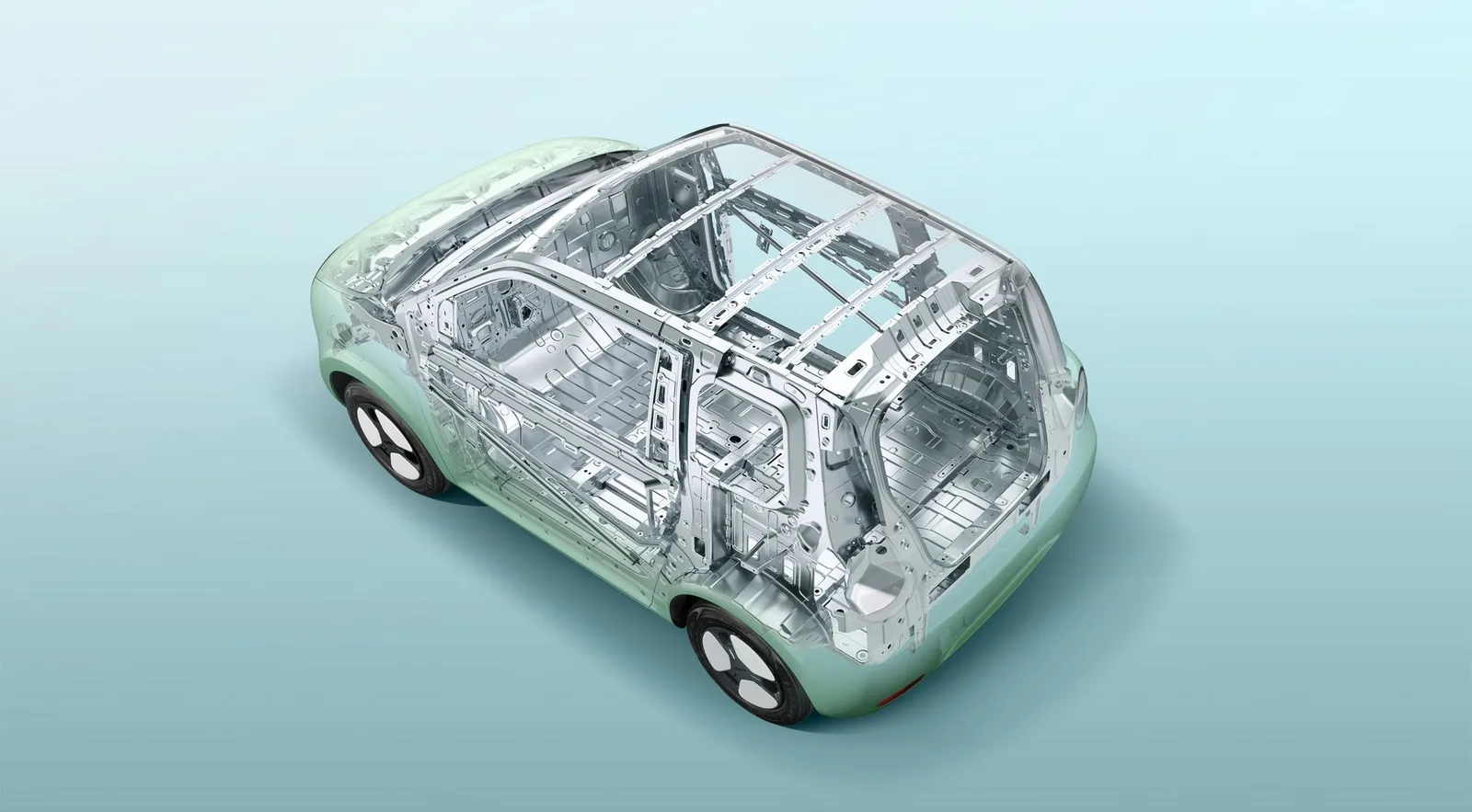 ภาพจำลองโครงสร้างตัวถังโลหะของ Changan Lumin บนแพลตฟอร์ม EPA0