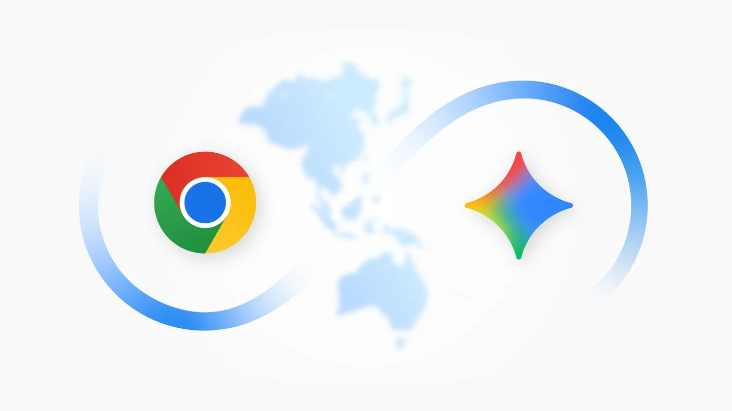 ภาพประกอบของ Google แสดงไอคอน Chrome และ Gemini บนแผนที่ภูมิภาคเอเชียแปซิฟิก จากประกาศขยาย Gemini in Chrome สู่เอเชียแปซิฟิก