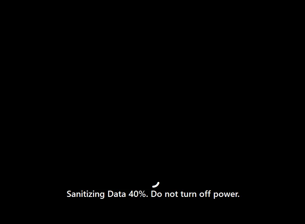 หน้าจอแสดงความคืบหน้า Sanitizing Data
