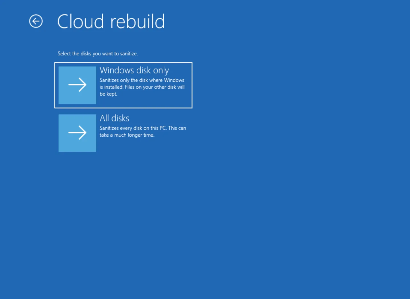 หน้าเลือกดิสก์ Windows disk only หรือ All disks