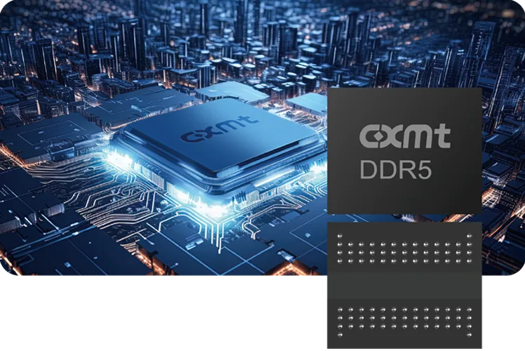 ชิปหน่วยความจำ DDR5 ของ CXMT ด้านหน้าที่มีโลโก้ และด้านหลังที่เห็นขาบัดกรีแบบ BGA