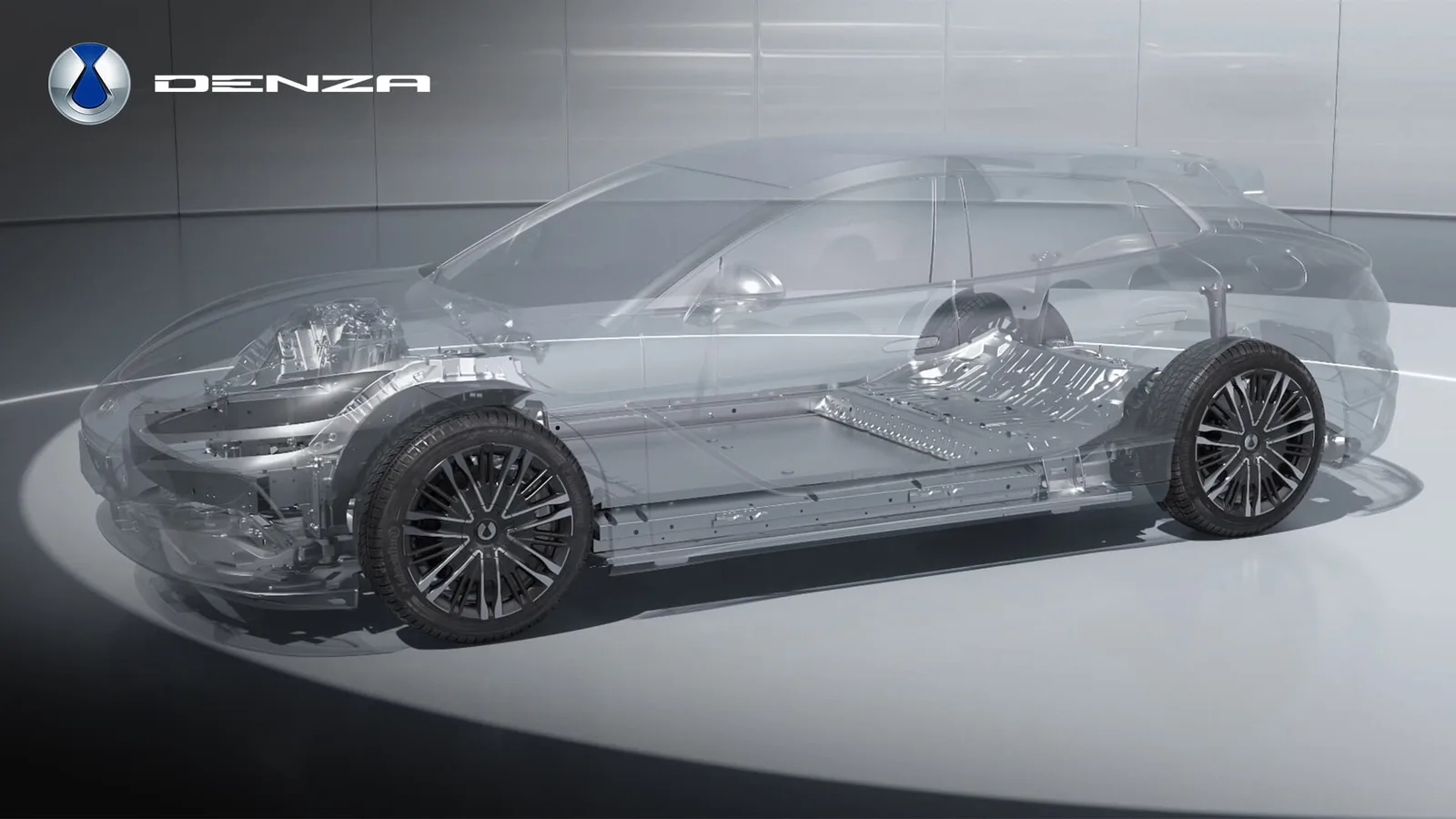 ภาพโปร่งของ DENZA Z9GT แสดงแบตเตอรี่ที่รวมเป็นส่วนหนึ่งของพื้นตัวถังแบบ Cell-to-Body