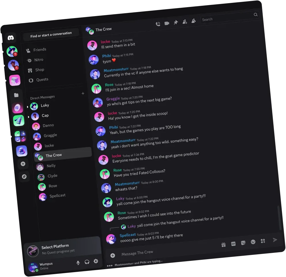 หน้าต่างแอป Discord แสดงแชตกลุ่ม