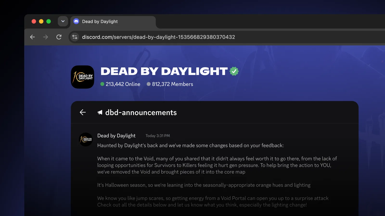 ตัวอย่าง Channel Messages ในช่อง dbd-announcements บนหน้าเว็บ