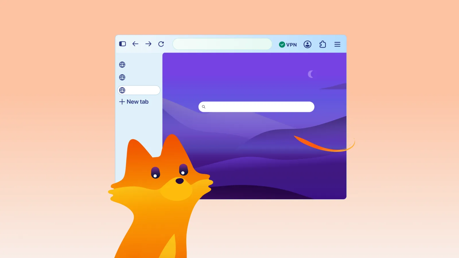 หน้าต่าง Firefox 159 ที่มีแถบด้านข้างกับมาสคอตสุนัขจิ้งจอก