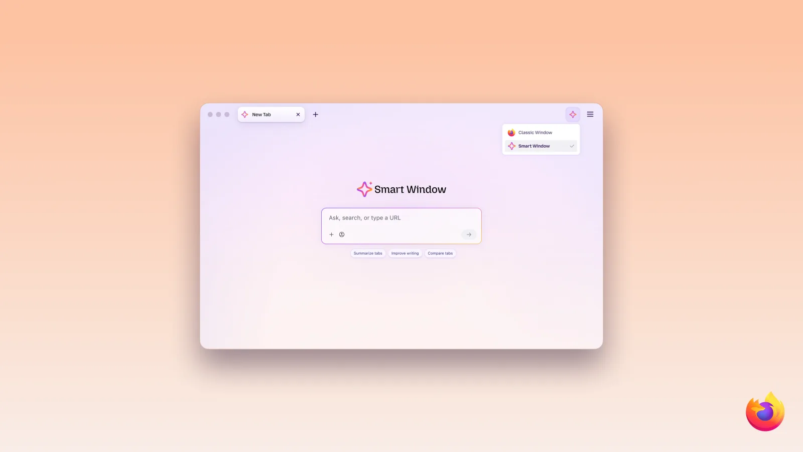 หน้าต่าง Smart Window ของ Firefox มีช่องถามและค้นหา