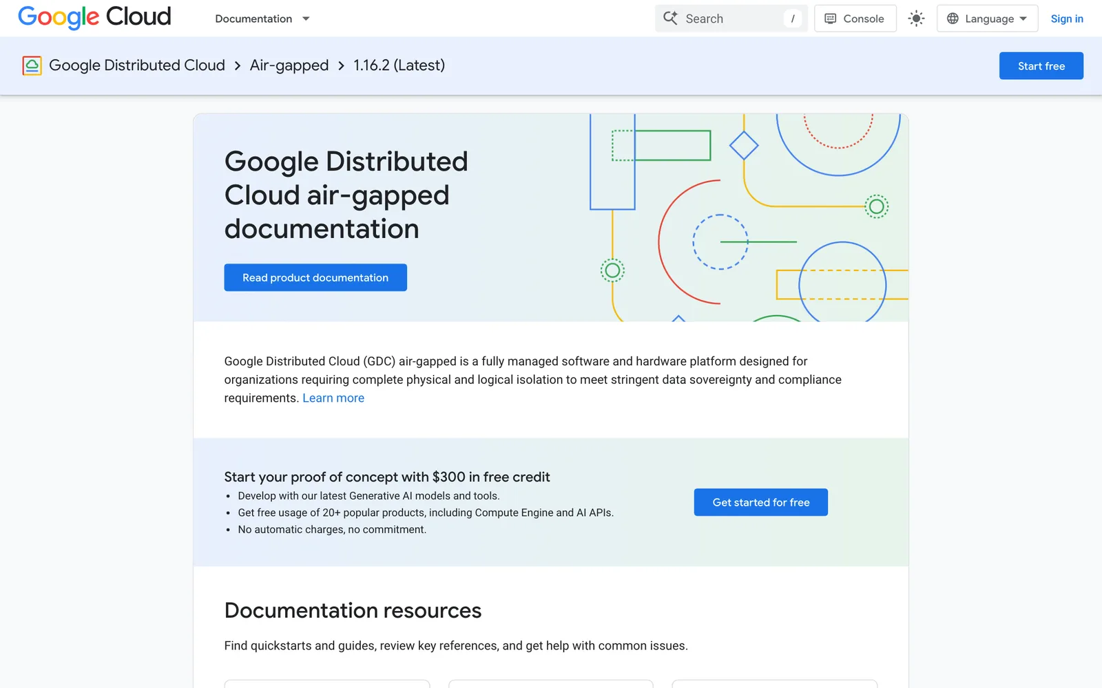 หน้าเอกสาร Google Distributed Cloud air-gapped รุ่น 1.16.2 (Latest) อธิบายว่าเป็นแพลตฟอร์มซอฟต์แวร์และฮาร์ดแวร์แบบบริหารจัดการสำหรับองค์กรที่ต้องแยกระบบทั้งทางกายภาพและทางตรรกะ