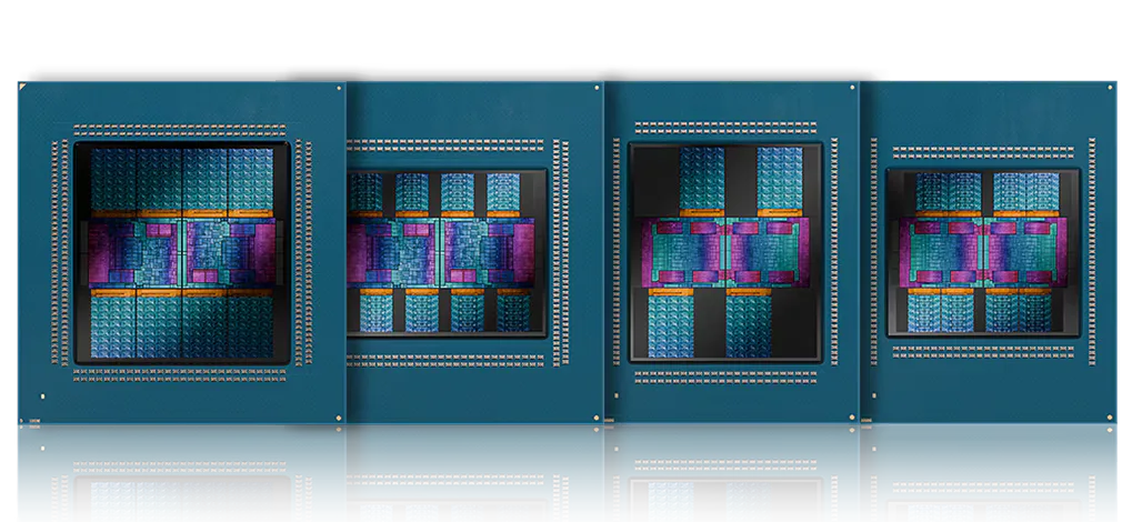 ภาพชิป AMD EPYC 9006 Series สี่แบบจากหน้าผลิตภัณฑ์ของ AMD ซีพียูที่ใช้ในเซิร์ฟเวอร์ ProLiant Gen13