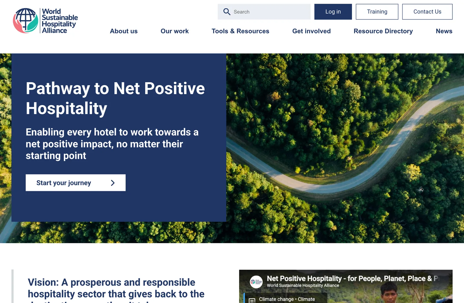 หน้า Pathway to Net Positive Hospitality ของ World Sustainable Hospitality Alliance ที่ช่วยให้โรงแรมทุกระดับเดินสู่ผลกระทบเชิงบวกสุทธิ