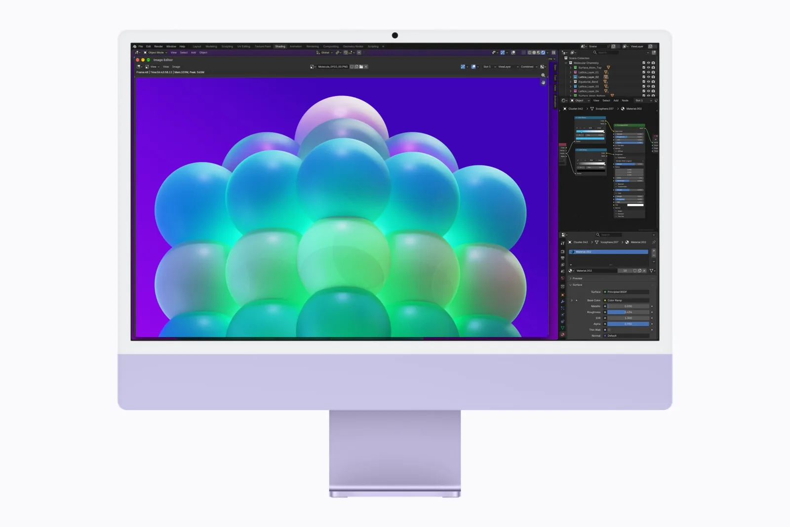 โปรเจกต์ใน Blender บน iMac สีม่วง