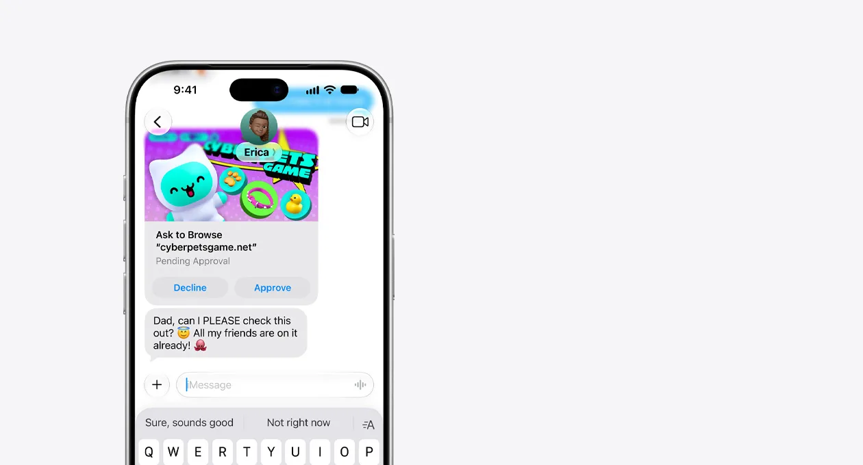 iPhone แสดงคำขออนุญาตเข้าเว็บจากลูกในแอปข้อความ