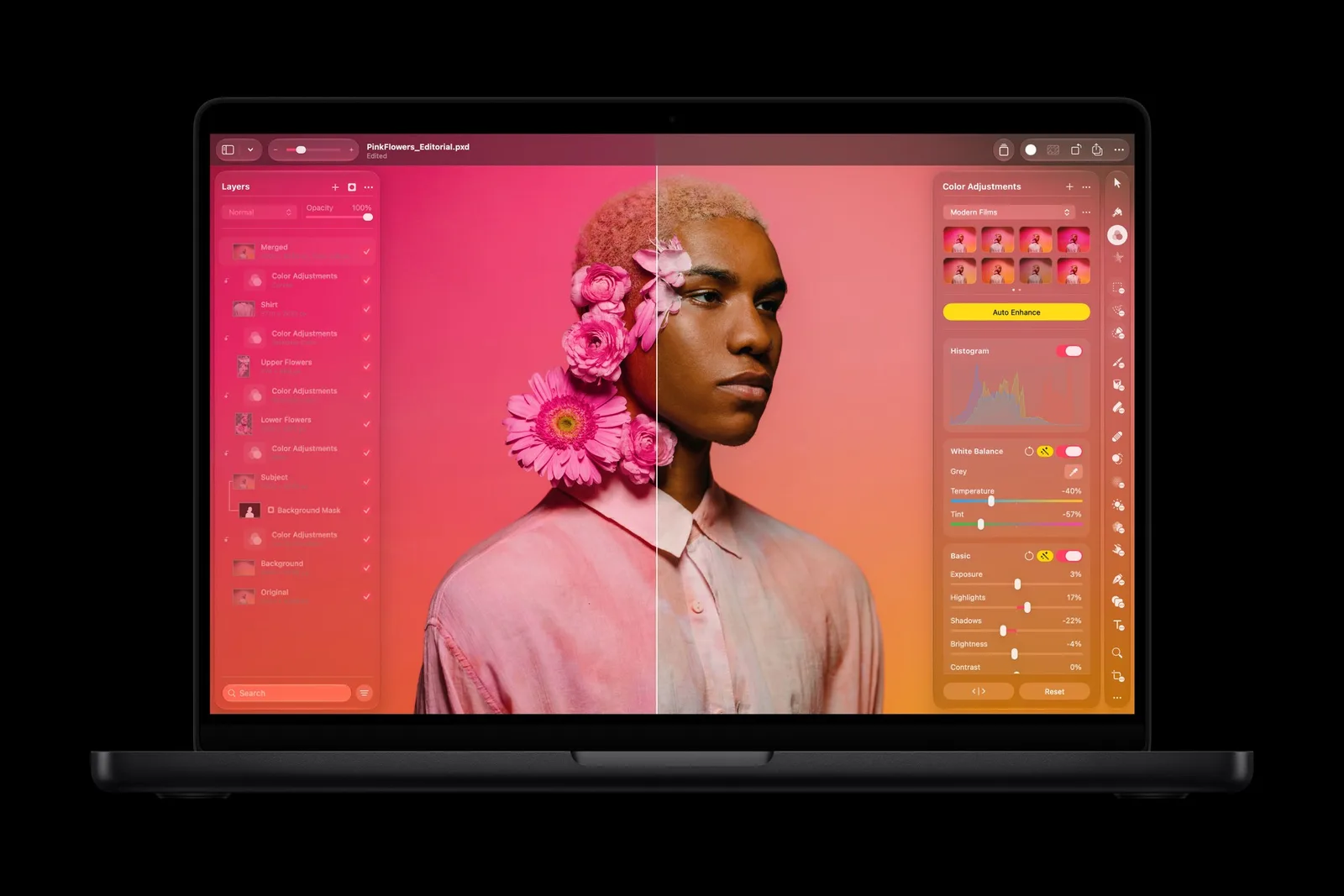 แก้ไขภาพใน Pixelmator Pro บน MacBook Pro 14 นิ้ว ชิป M6