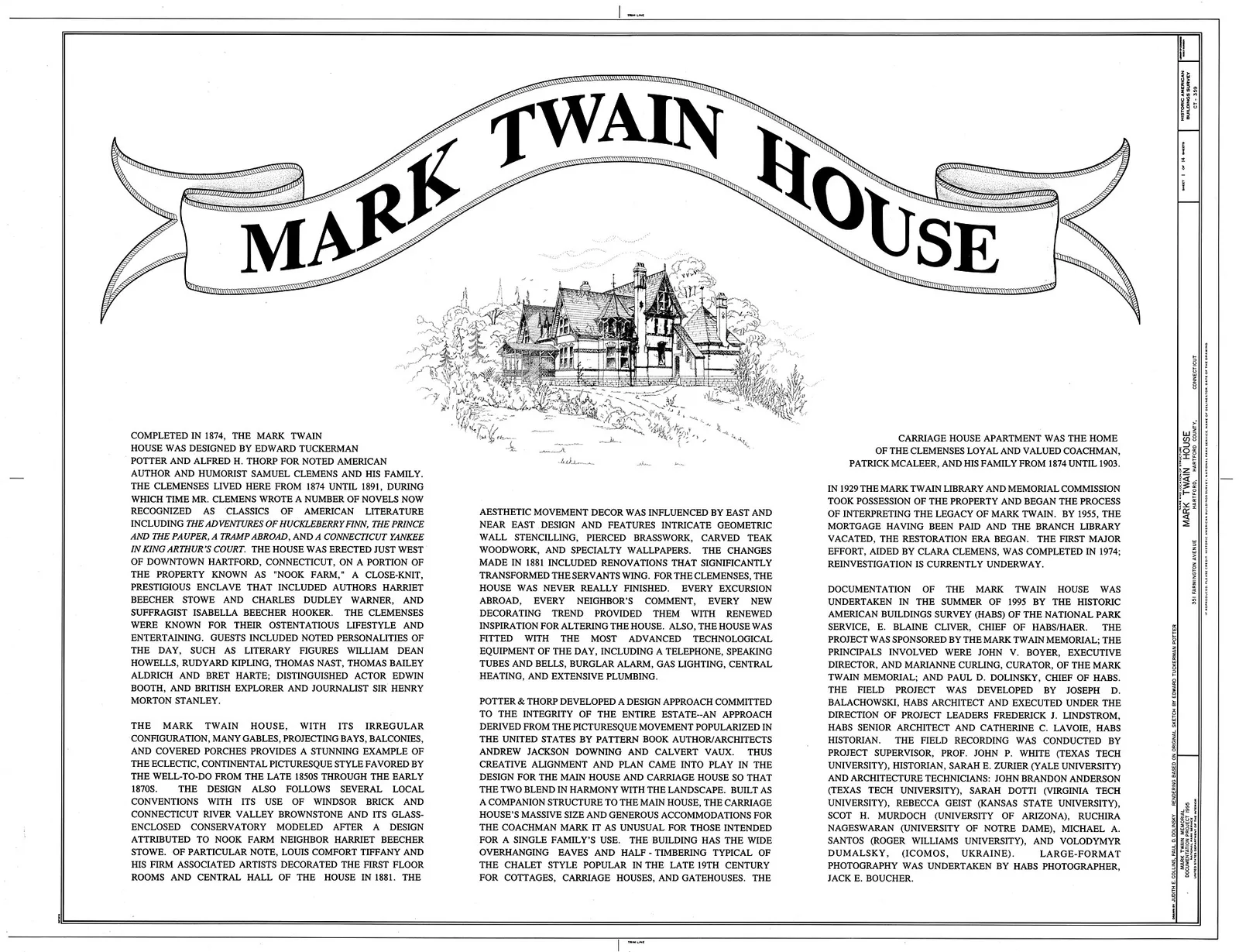 แผ่นปกแบบสำรวจ Mark Twain House ของ Historic American Buildings Survey
