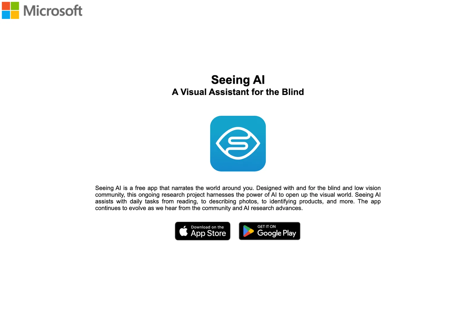 หน้าเว็บ Seeing AI ของ Microsoft แอปฟรีที่บรรยายโลกรอบตัวสำหรับผู้พิการทางสายตาและผู้มีสายตาเลือนราง