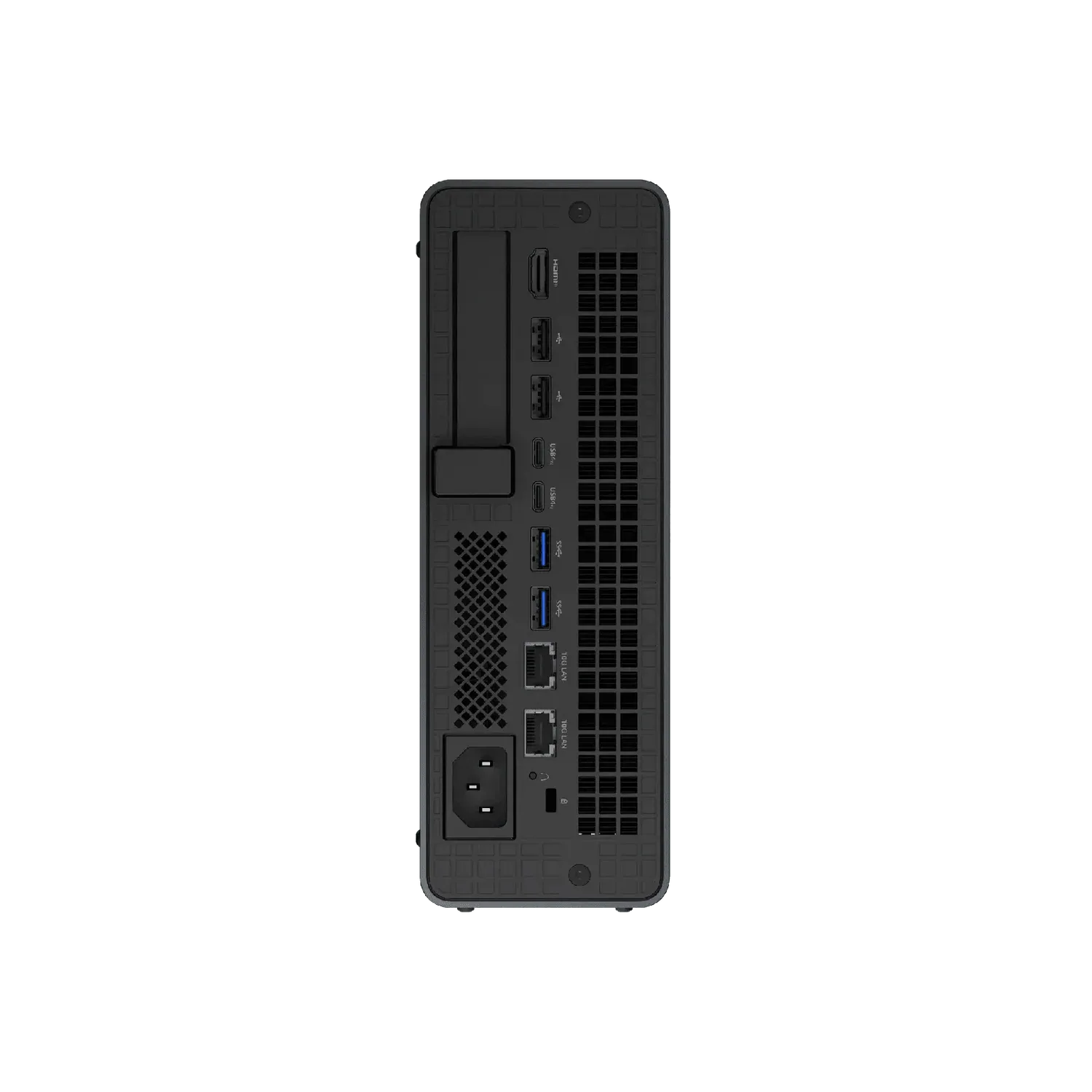 ด้านหลังของ MINISFORUM MS-S1 MAX-P495 มีพอร์ต HDMI, USB4 V2 สองช่อง, USB 3.2, USB 2.0, พอร์ต 10G LAN สองช่อง และช่องเสียบไฟ AC