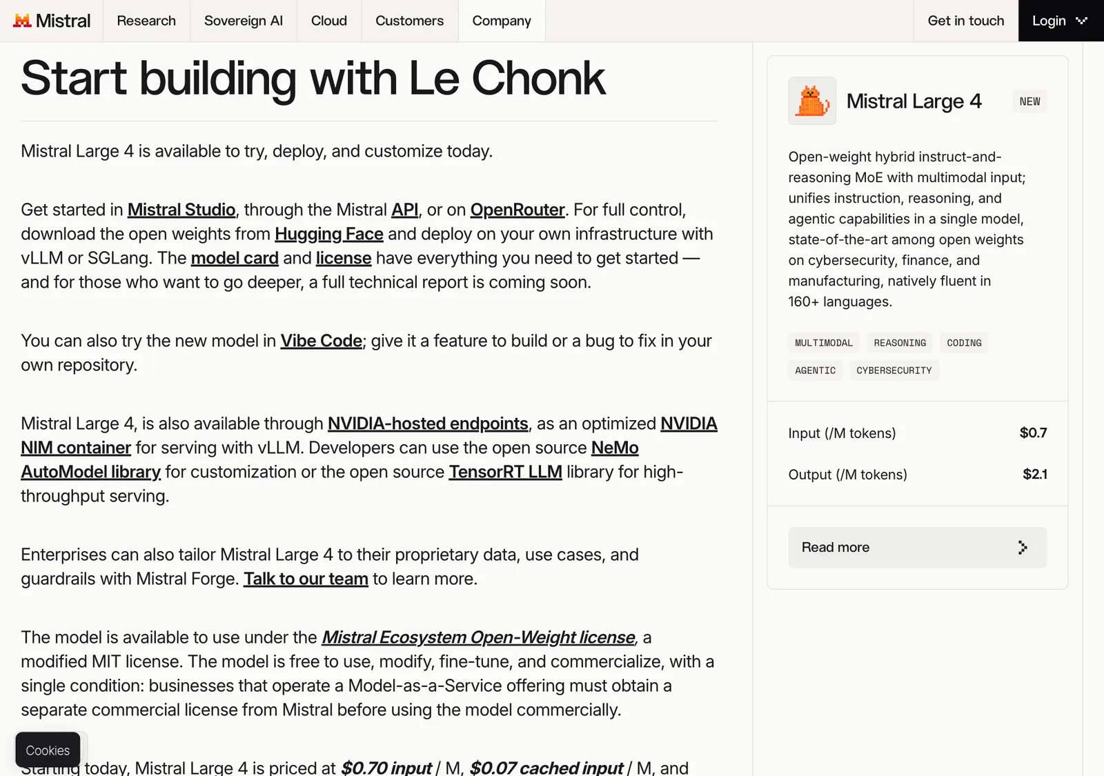 ส่วน Start building with Le Chonk ระบุช่องทางใช้งาน ไลเซนส์ และราคา
