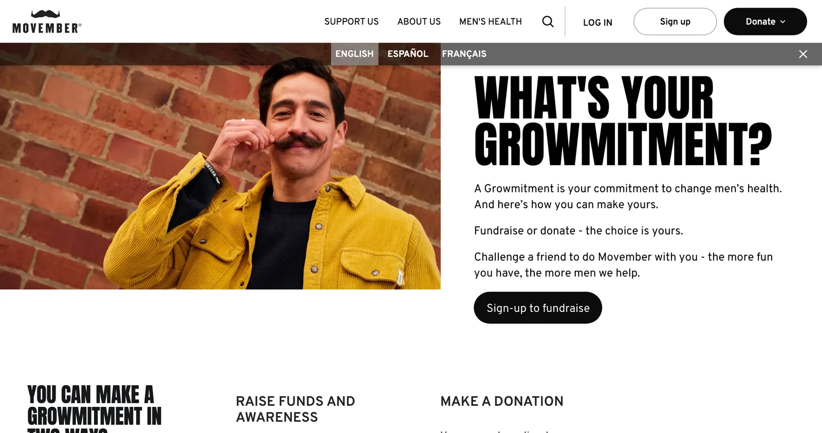 หน้า What's your Growmitment บนเว็บไซต์ Movember