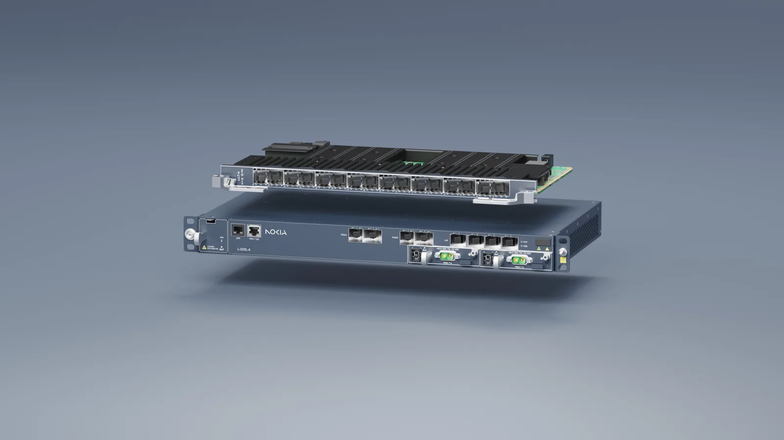 การ์ดไลน์ multi-PON และอุปกรณ์ Nokia ที่บริษัทเผยแพร่พร้อมประกาศโซลูชัน 50G PON สำหรับองค์กรเมื่อ 7 ตุลาคม 2025